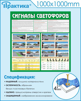 С39 Стенд сигналы светофоров (1000х1000х3 мм, прямая печать на пластик) - Стенды - Стенды по безопасности дорожного движения - Строительный магазин