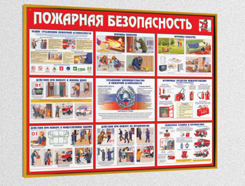 Стенд пожарная безопасность (pB02, пластик 4мм, золотой багет) - Охрана труда на строительных площадках - Стенды для строительства - Строительный магазин