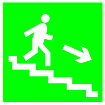 E13 направление к эвакуационному выходу по лестнице вниз (правосторонний) (пластик, 200х200 мм) - Знаки безопасности - Эвакуационные знаки - Строительный магазин