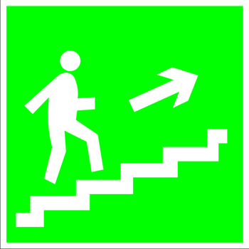 E15 направление к эвакуационному выходу по лестнице вверх (правосторонний) (пленка, 200х200 мм) - Знаки безопасности - Эвакуационные знаки - Строительный магазин