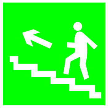 E16 направление к эвакуационному выходу по лестнице вверх (левосторонний) (пластик, 200х200 мм) - Знаки безопасности - Эвакуационные знаки - Строительный магазин