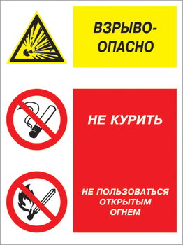 Кз 11 взрывоопасно - не курить и не пользоваться открытым огнем. (пленка, 300х400 мм) - Знаки безопасности - Комбинированные знаки безопасности - Строительный магазин