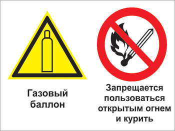 Кз 36 Газовый баллон. Запрещается пользоваться открытым огнем и курить. (пленка, 400х300 мм) - Знаки безопасности - Комбинированные знаки безопасности - Строительный магазин