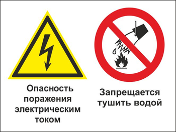 КЗ 95  опасность поражения электрическим током. запрещается тушить водой. (пластик, 600х400 мм) - Знаки безопасности - Комбинированные знаки безопасности - Строительный магазин