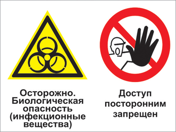 Кз 24 осторожно - биологическая опасность (инфекционные вещества). доступ посторонним запрещен. (пластик, 400х300 мм) - Знаки безопасности - Комбинированные знаки безопасности - Строительный магазин
