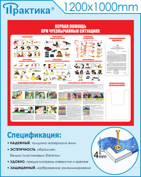 С19 Стенд первая помощь (при чрезвычайных ситуациях) (1200х1000мм, пластик ПВХ 3 мм, карманы, Прямая печать на пластик) - Стенды - Стенды по первой медицинской помощи - Строительный магазин