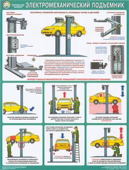 ПС54 Безопасность в авторемонтной мастерской. электромеханический подъемник (ламинированная бумага, А2, 1 лист) - Плакаты - Автотранспорт - Строительный магазин