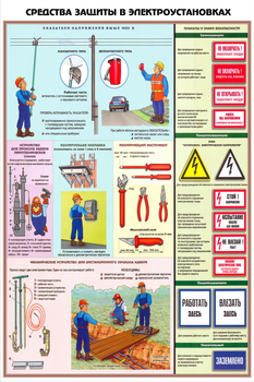 ПС29 Средства защиты в электроустановках (ламинированная бумага, А2, 3 листа) - Плакаты - Электробезопасность - Строительный магазин