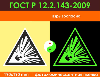 W02 взрывоопасно (фотолюминесцентная пленка ГОСТ 34428-2018, 200х200 мм) - Знаки безопасности - Фотолюминесцентные знаки - Строительный магазин