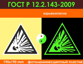 W02 взрывоопасно (фотолюминесцентный пластик ГОСТ 34428-2018, 200х200 мм) - Знаки безопасности - Фотолюминесцентные знаки - Строительный магазин